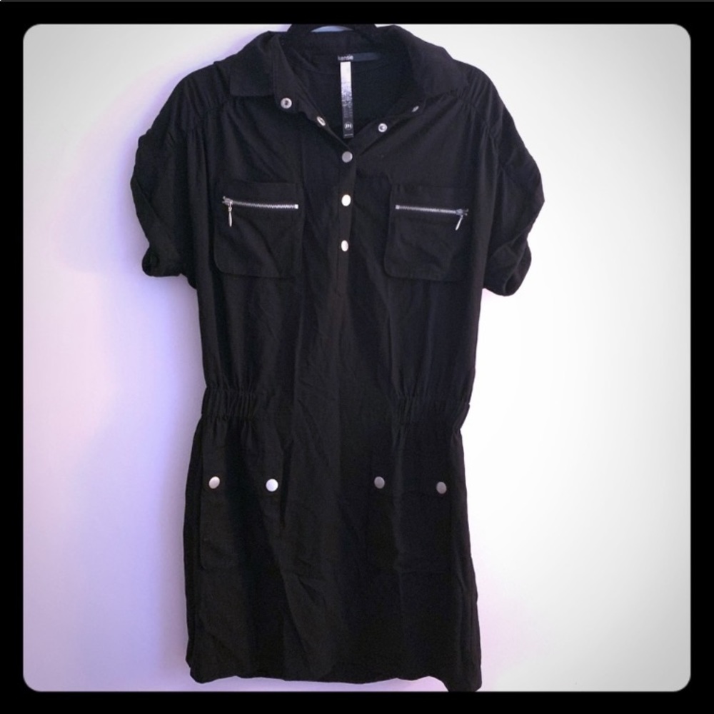 Kensie Black Utility Shirt Mini Dress M